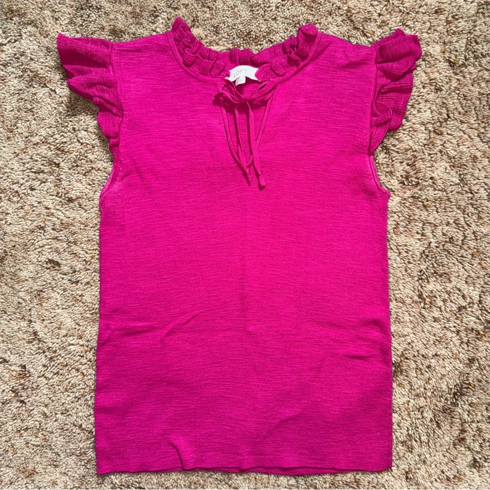 100% Cotton LOFT Fuchsia Ruffle Sleeve Blouse